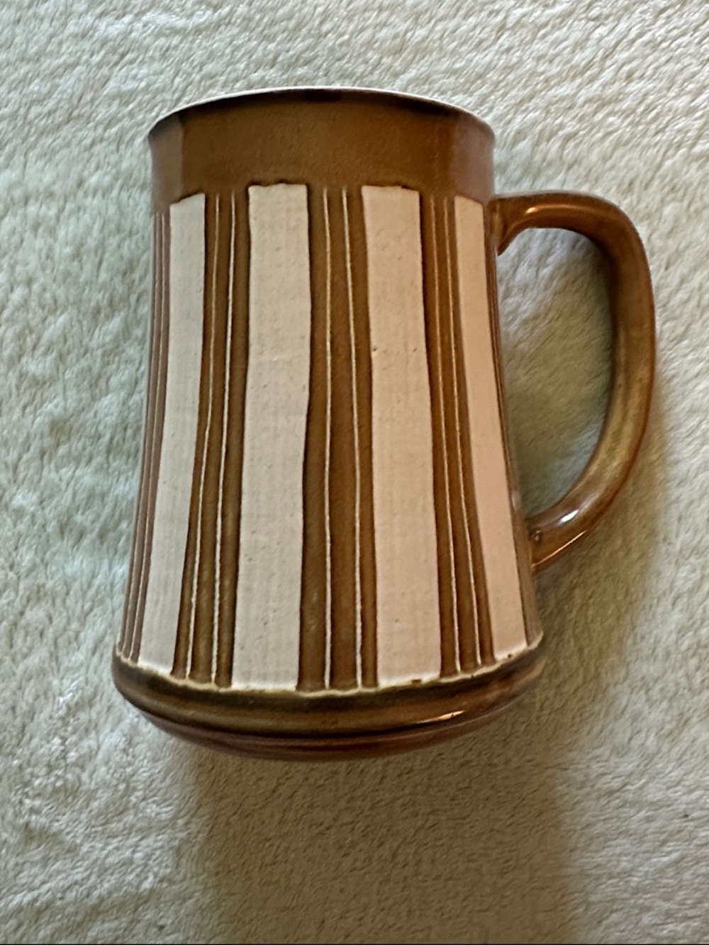 NWOT Vintage Brown & Cream Striped Ceramic Mug